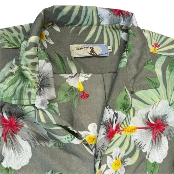 High Surf Size Large Men's Hawaiian Multicolor Button Up Shirt Floral Collar - Picture 3 of 11